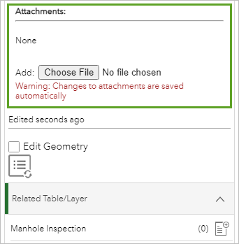 Attachments section of widget